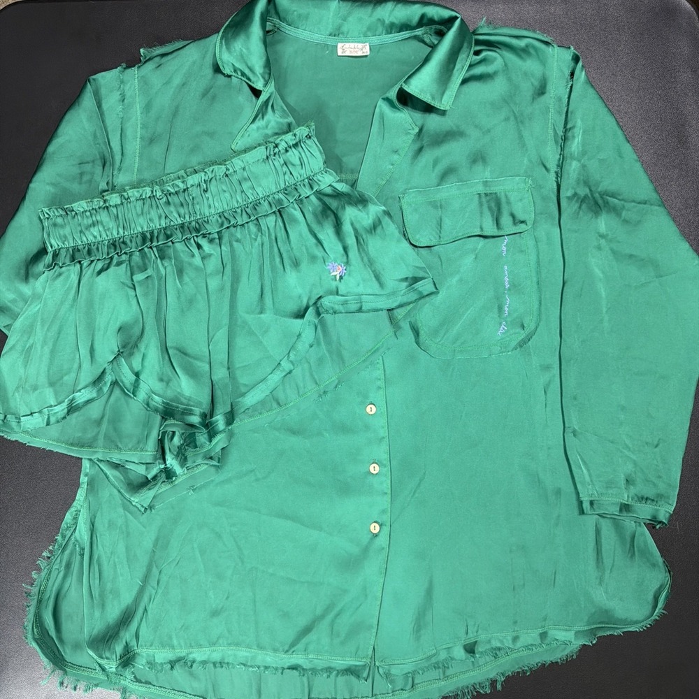 Intimately Free People Like Honey Meadow Green Pajama PJ Shirt & Shorts Size S - Picture 2 of 10